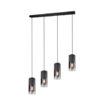 TRIO SUSPENSION ROBIN METAL NOIR MAT 4XE27 VERR FUME L80